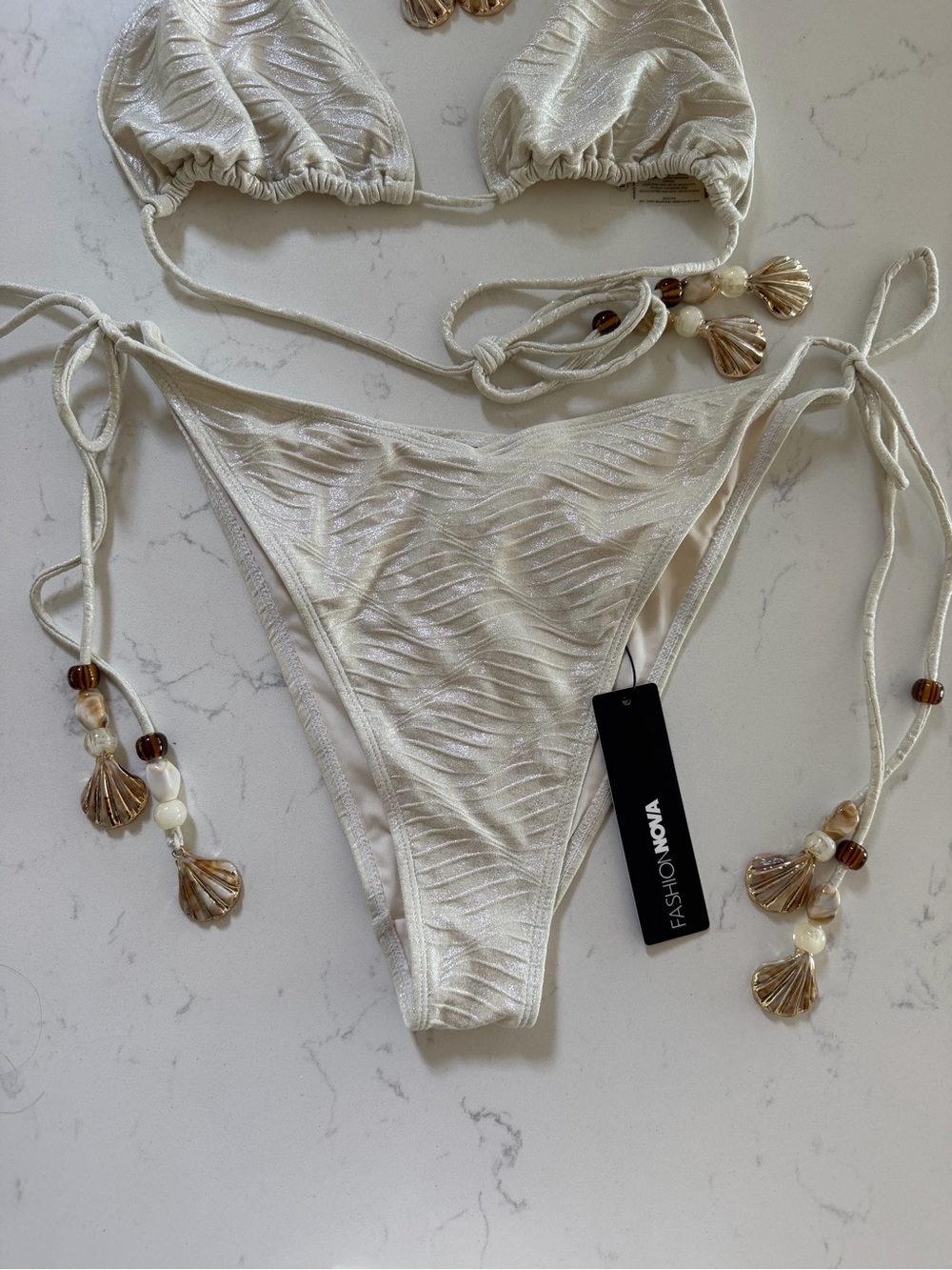 Fashion Nova Ivory Shell-Detail Tie Bikini - Picture 3 of 6